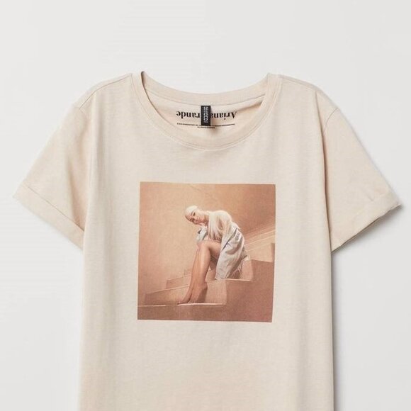 H&M Ariana Grande Light Beige Cream Short Sleeves Crop Top T-Shirt - Picture 1 of 4